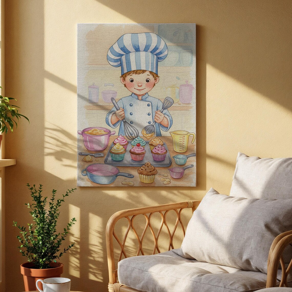 Little Chef Baking Colorful Cupcakes Sweet Nursery Kitchen Art Poster