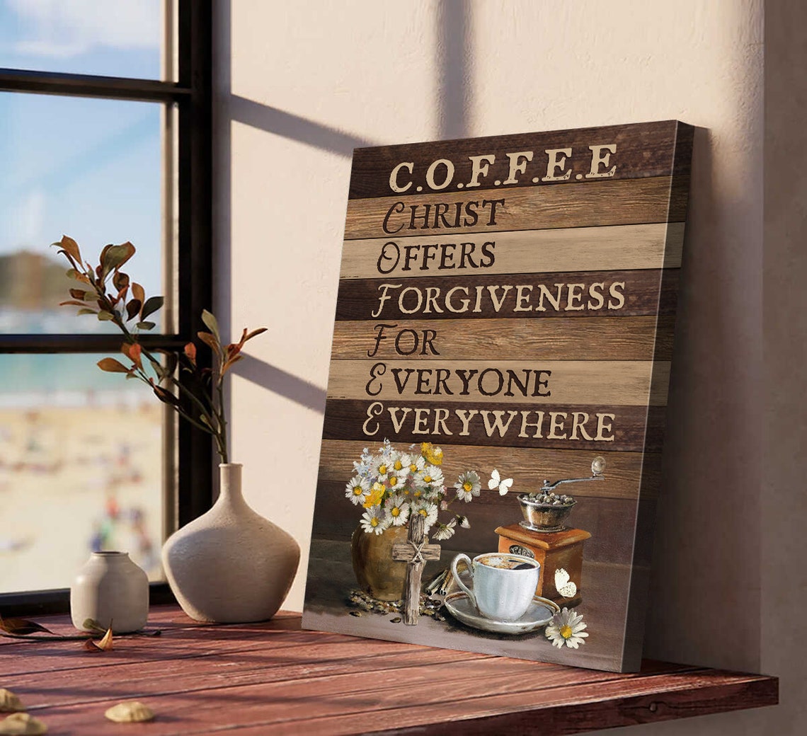 C.O.F.F.E.E. Christ Offers Forgiveness Rustic Cross Coffee Cup Poster - Image 4
