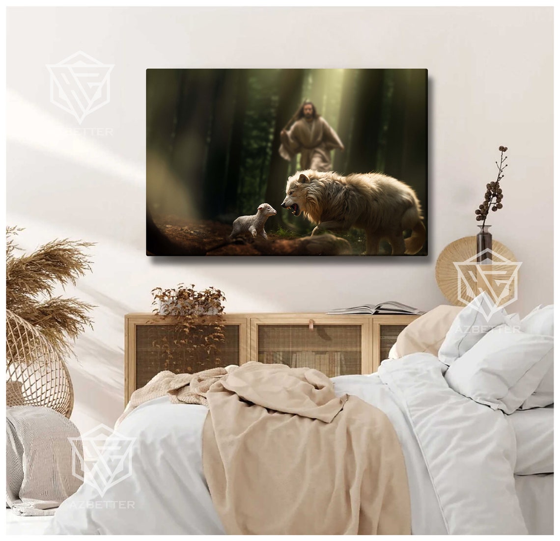 Lion And Lamb Jesus Good Shepherd Forest Protection Christian Poster - Image 2