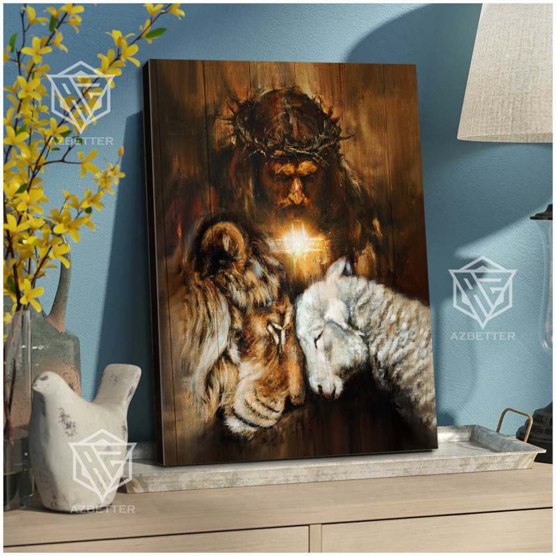 Jesus With Lion And Lamb Lion Of Judah Crown Of Thorns Poster - Image 4