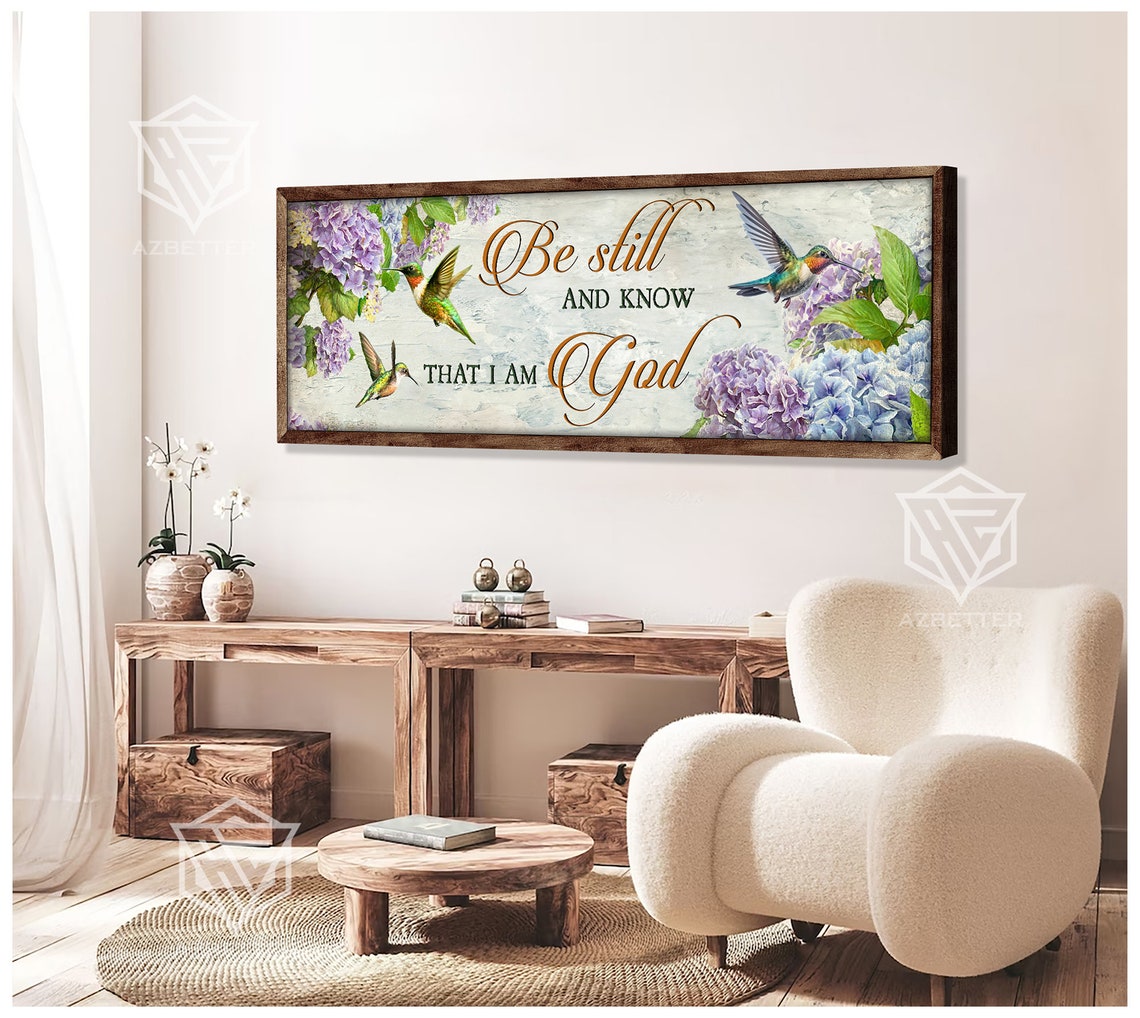 Be Still And Know That I Am God Hummingbird Hydrangea Floral Poster - Image 5
