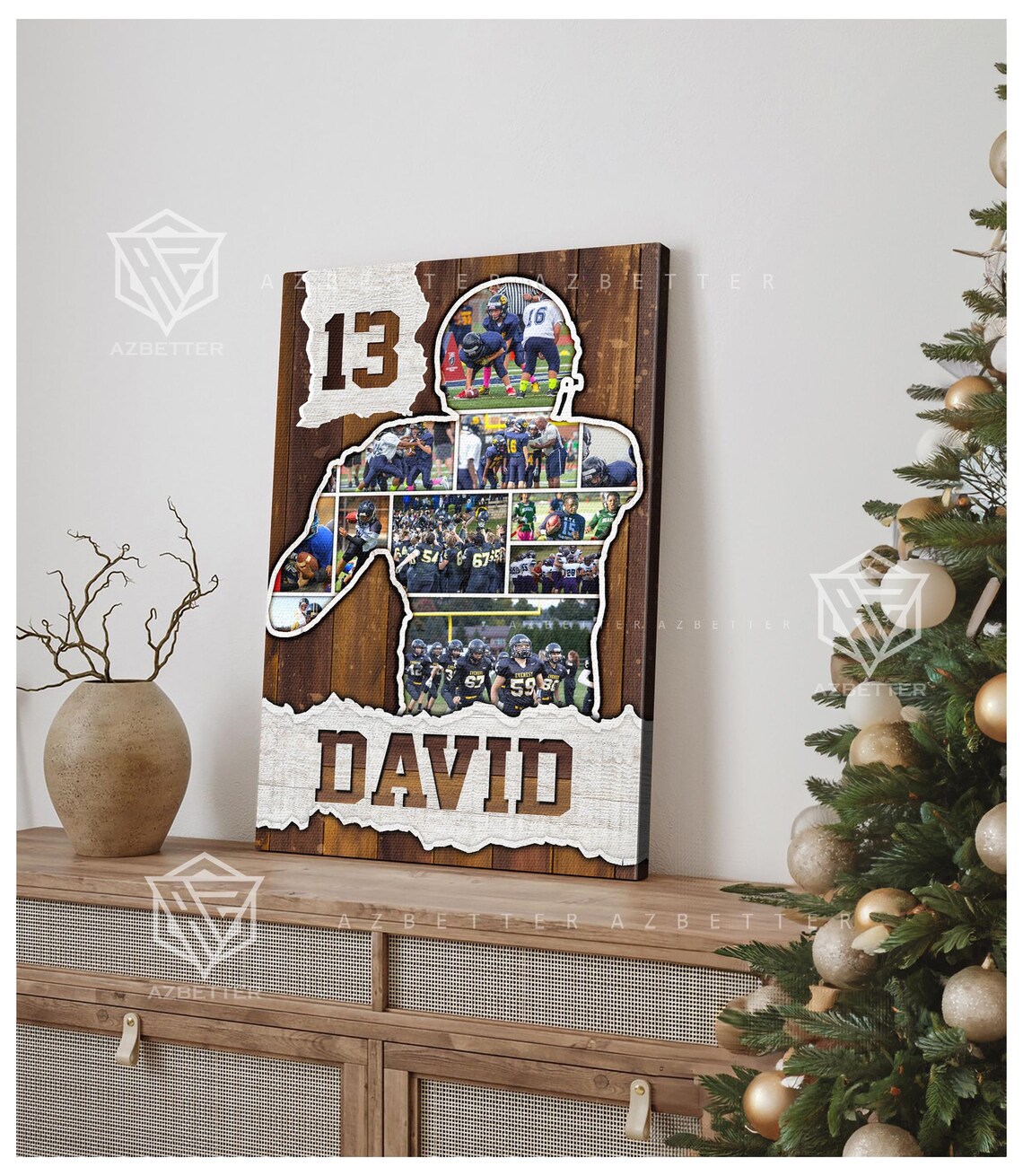 David Number 13 Football Player Silhouette Photo Collage Poster - Image 4