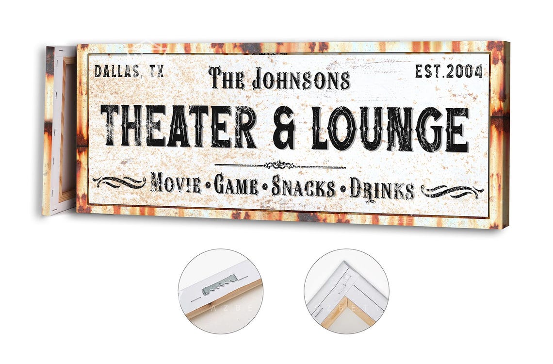 Custom Family Theater And Lounge Sign Vintage Movie Room Decor Personalized Home Cinema Wall Art Rustic Family Entertainment Sign - Image 5