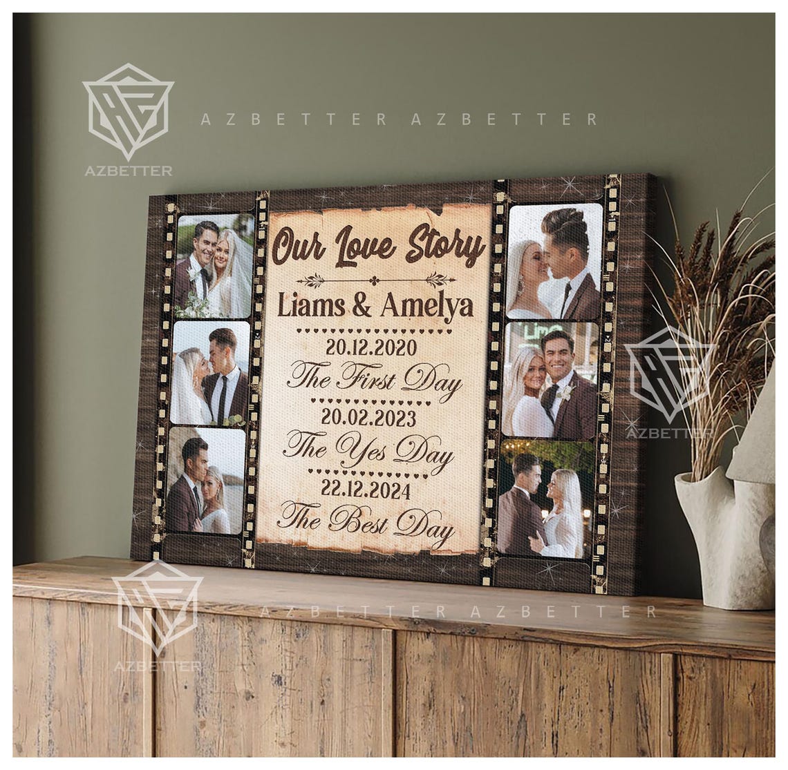 Our Love Story Liams and Amelya Wedding Date Photo Collage Poster - Image 2