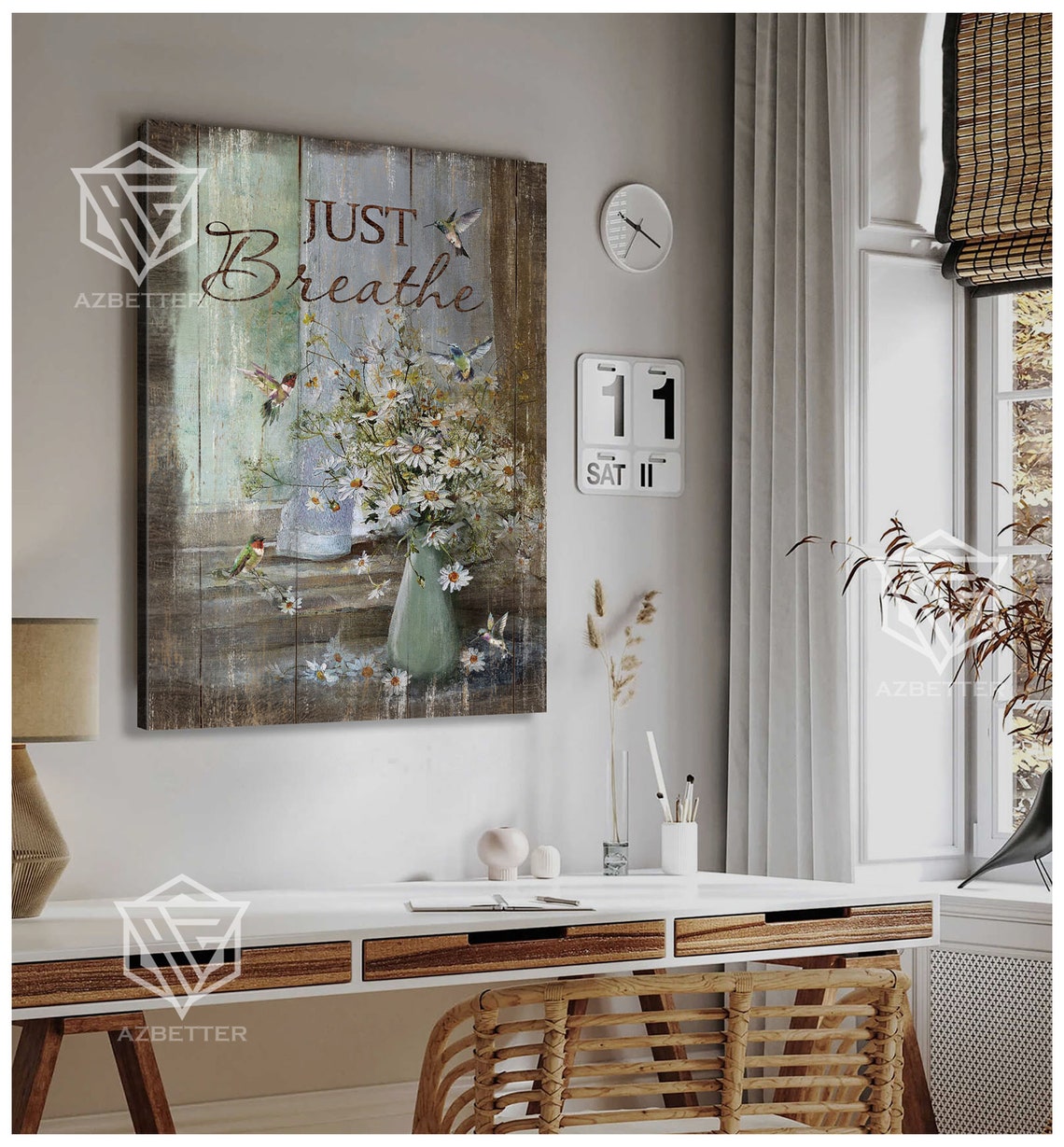 Just Breathe Hummingbirds Daisies Pitcher Vertical Canvas Poster - Image 5