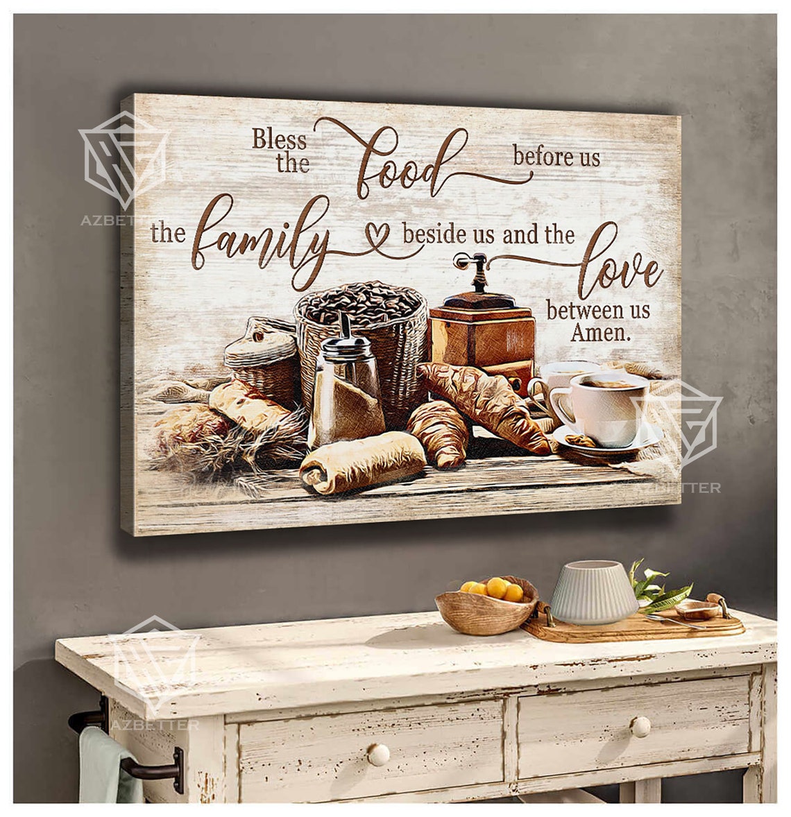 Bless the Food Before Us Family Beside Us Coffee Bread Poster