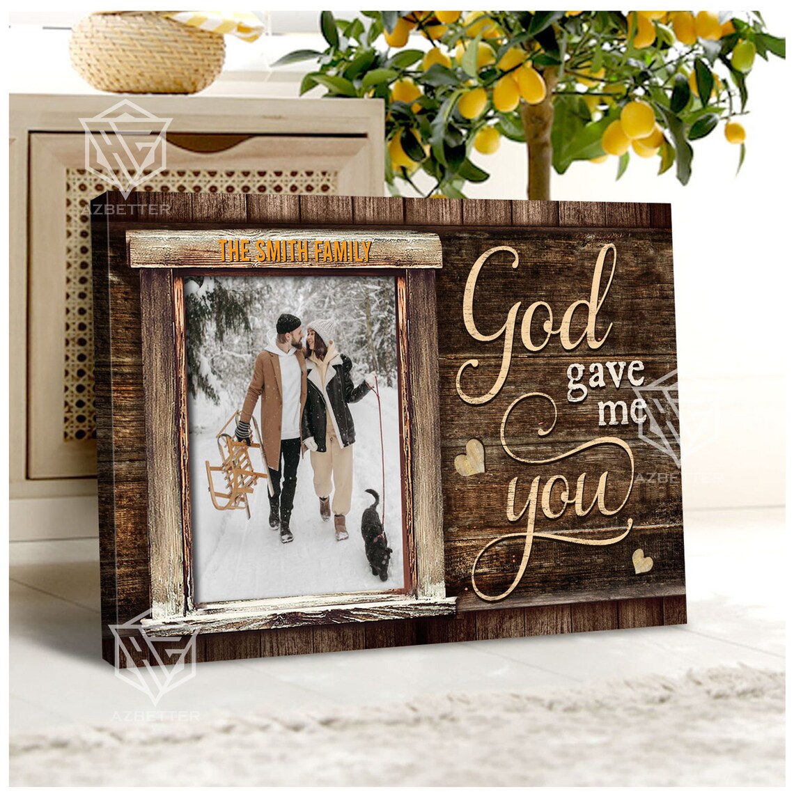 Personalized God Gave Me You Rustic Wooden Family Couple Photo Poster - Image 5