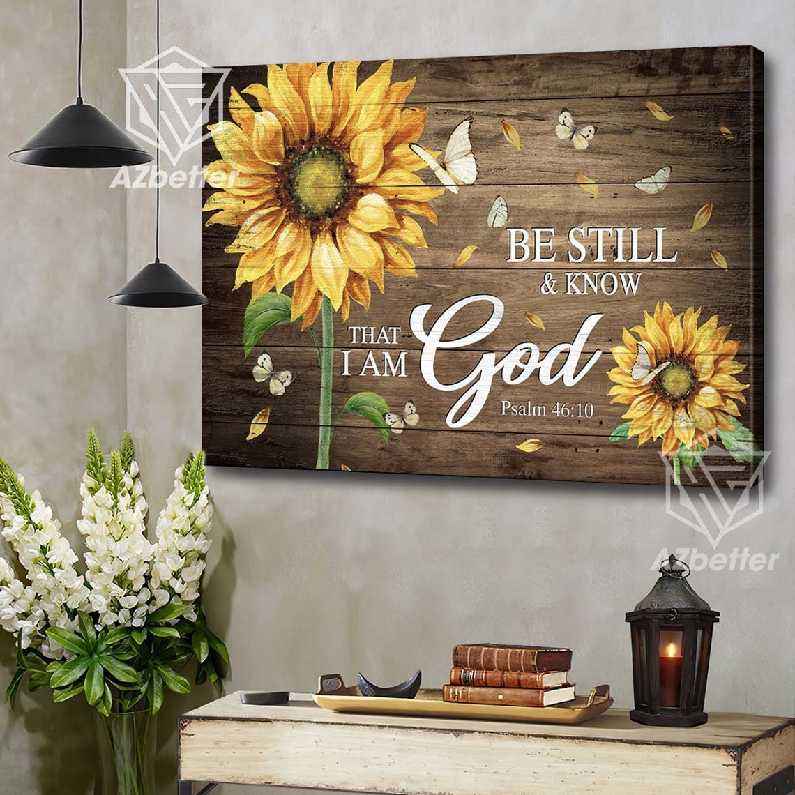 Butterfly Sunflower Be Still Know That Im God Christian Bible Verse Wall Art Rustic Farmhouse Decor Religious Gift For Home - Image 4