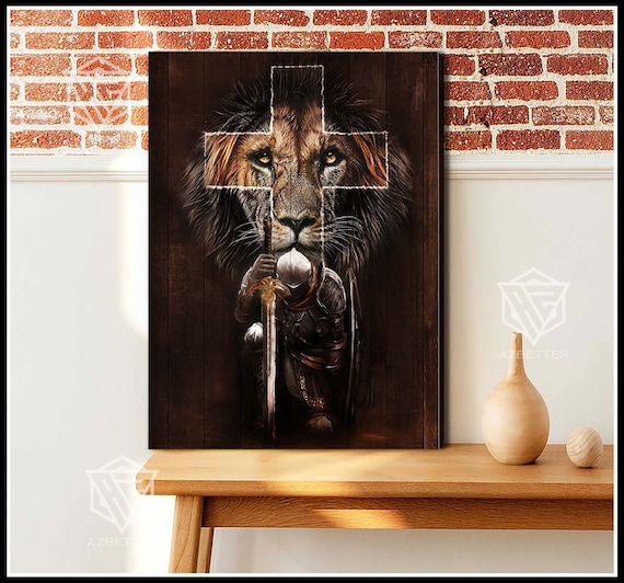 Lion Cross Christian Knight Armor Sword Warrior Of God Faith Poster