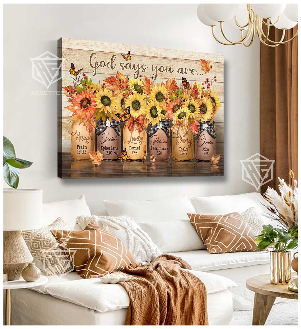 God Says You Are Autumn Sunflowers Mason Jar Faith Words Poster - Image 4