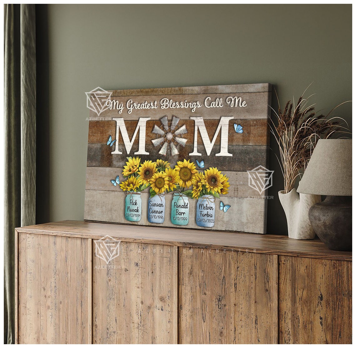 My Greatest Blessings Call Me Mom Sunflower Mason Jars Poster - Image 2