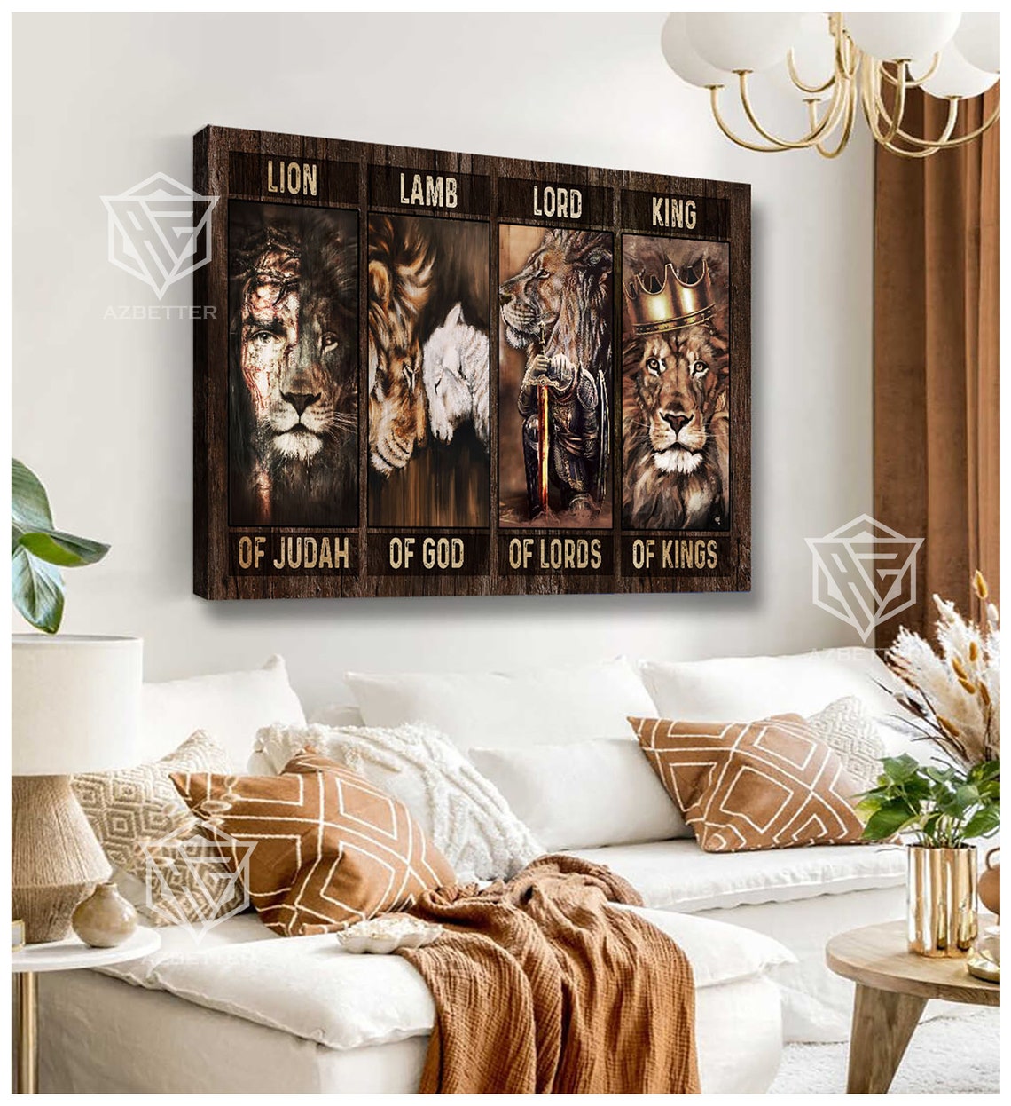 Lion And Jesus Art Painting Lion Of Judah Lamb Of God Lord Of Lord King Of Kings Inspirational Wall Art - Image 2