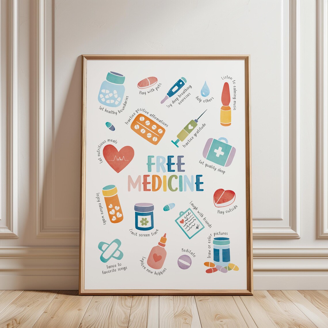 Free Medicine Wellness Habits Self Care Watercolor Therapy Poster - Image 5