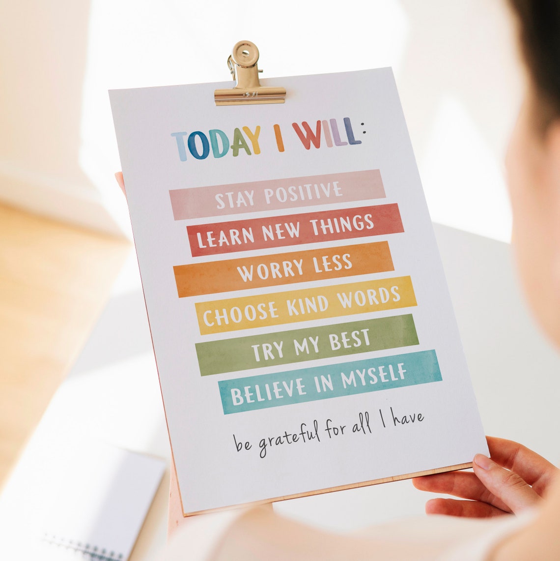 Today I Will Daily Affirmations Kids Rainbow Pastel Classroom Poster - Image 8