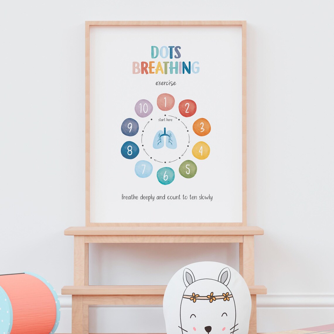 Dots Breathing Exercise Lungs Count To Ten Watercolor Calm Poster - Image 8