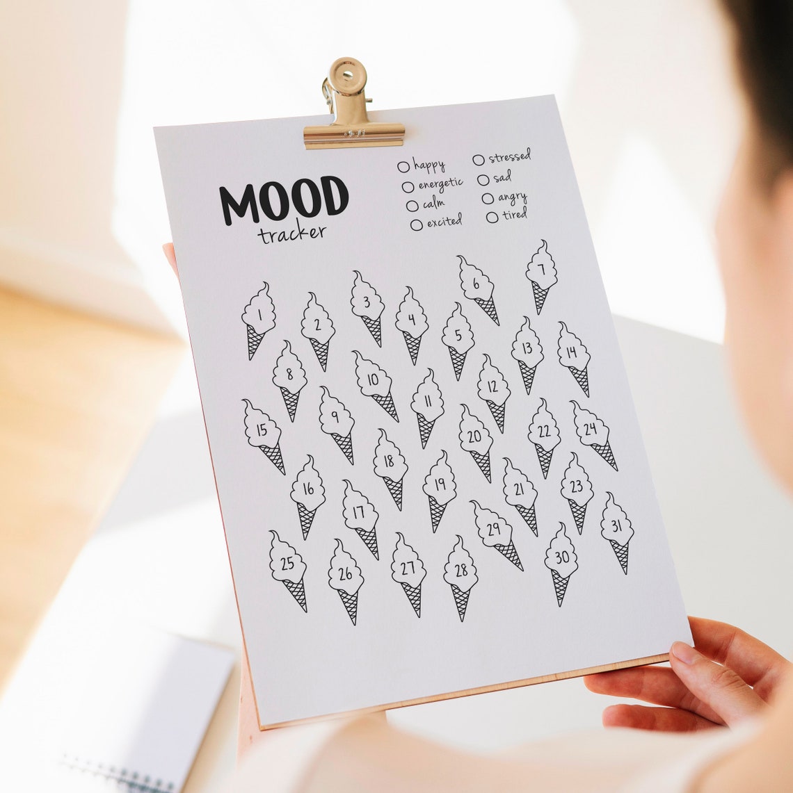 Mood Tracker Ice Cream Cone Coloring Chart Kids Daily Emotions Poster