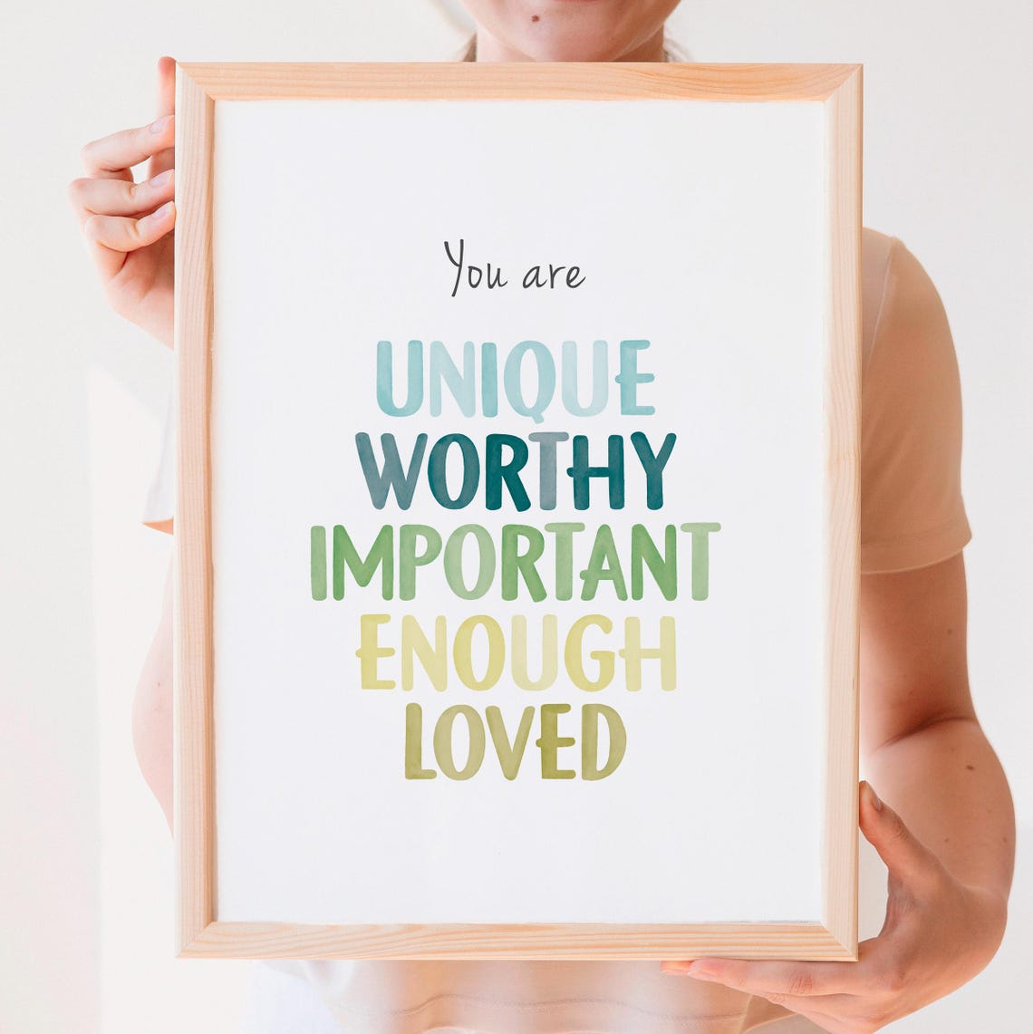 You Are Unique Worthy Important Loved Watercolor Affirmation Poster - Image 5