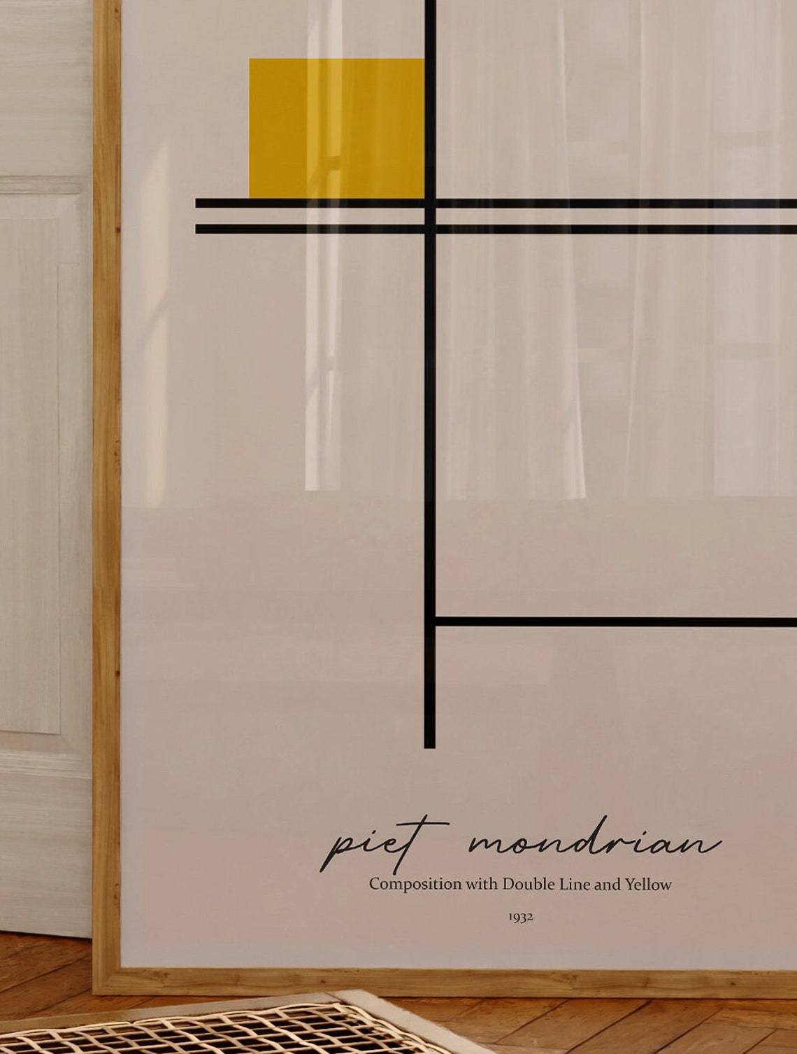 Piet Mondrian Double Line Yellow 1932 Abstract Minimalist Grid Poster - Image 3