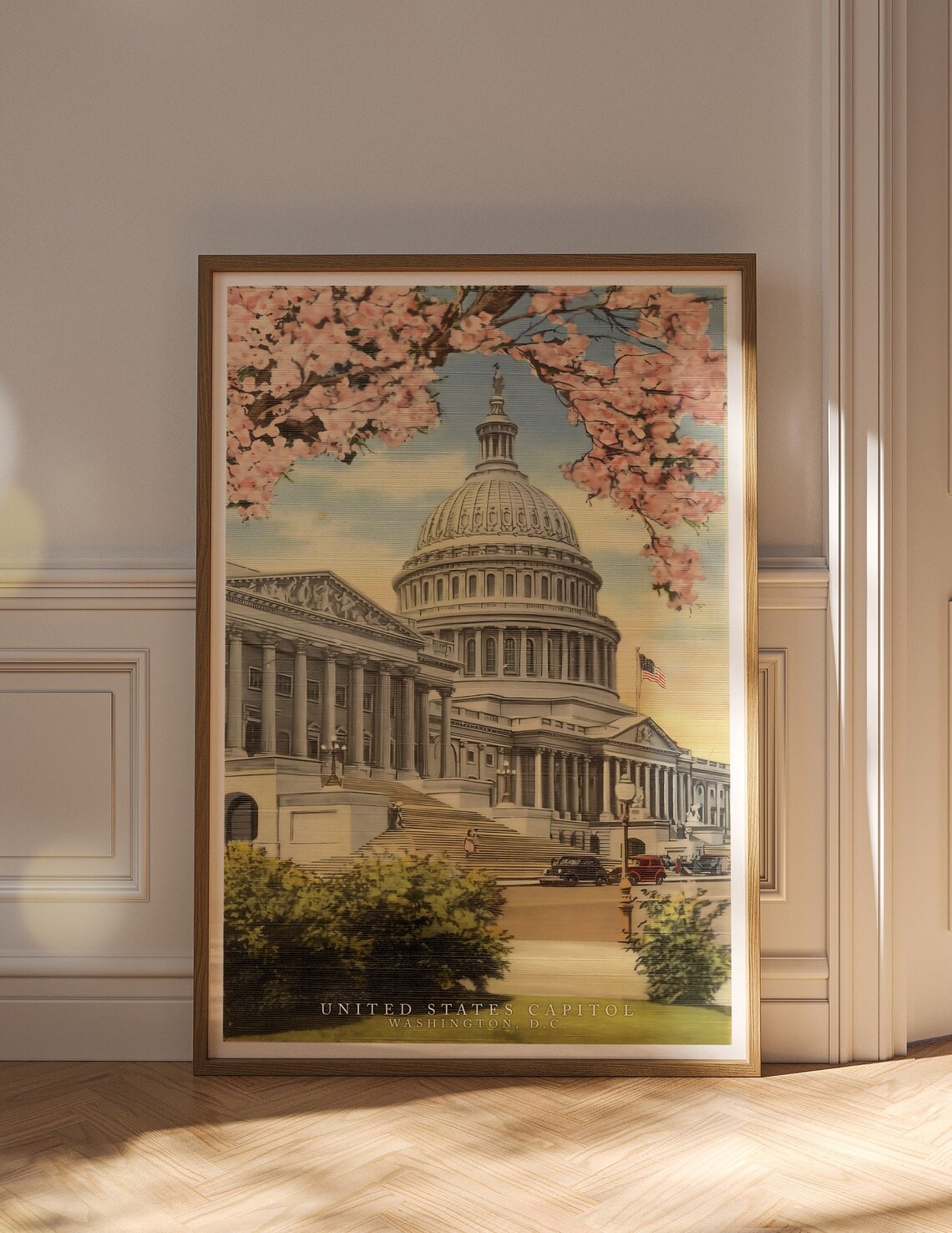 United States Capitol Washington DC Cherry Blossom Vintage Poster - Image 3