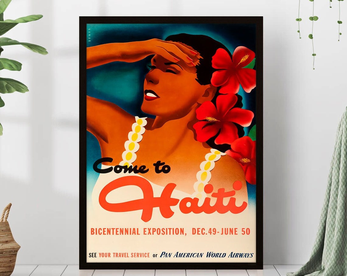 Come to Haiti Vintage 1950 Exposition Pan Am Caribbean Travel Poster
