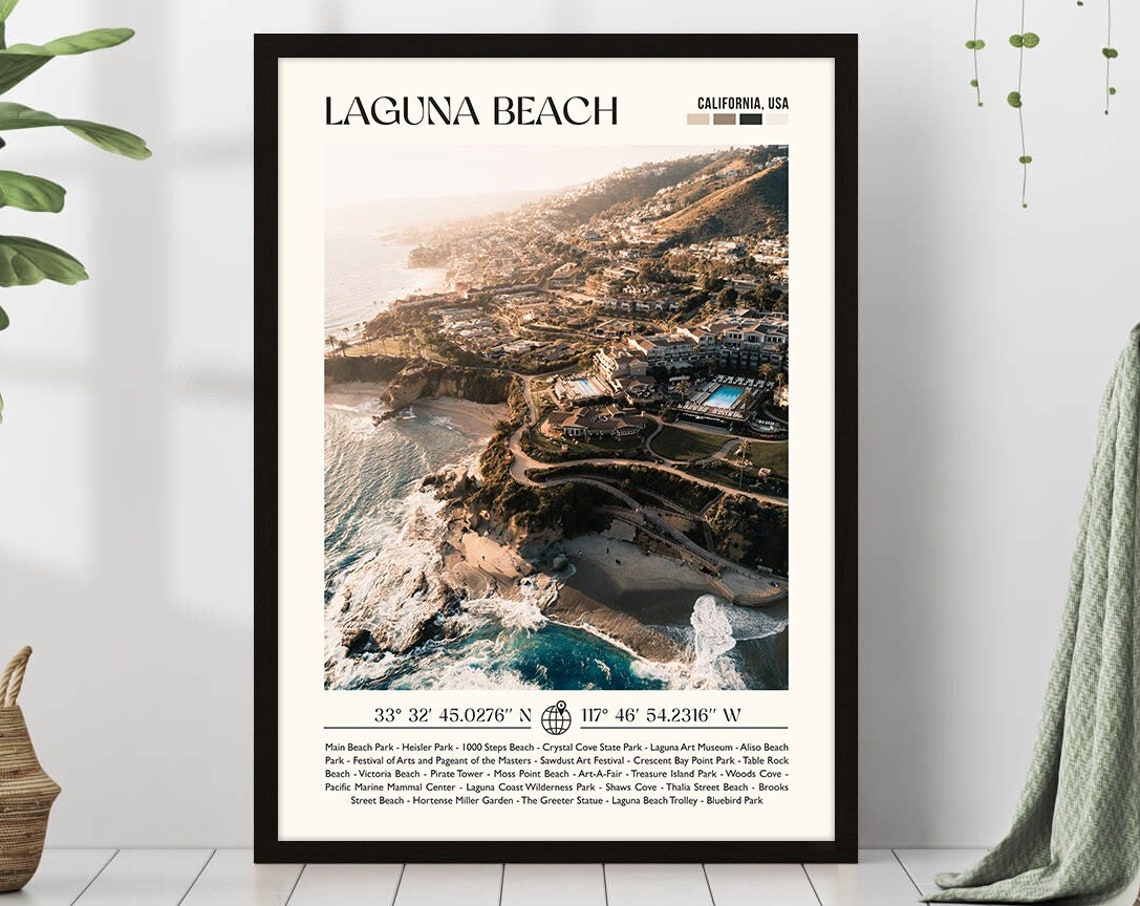 Laguna Beach California Golden Aerial Coastline Photography Poster
