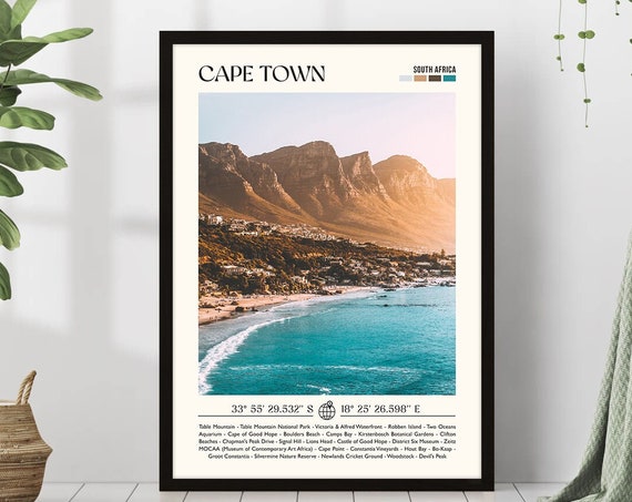 Cape Town Print South Africa Travel Poster Gift Eclectic Vibrant Trendy Living Room Retro Photo Wall Art Decor Framed Or Canvas