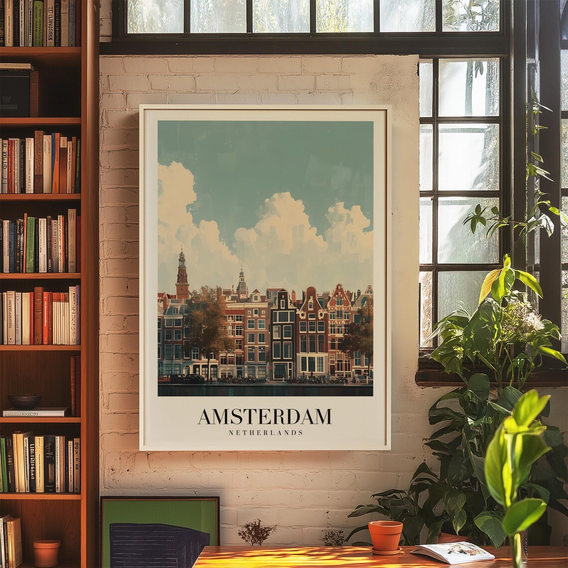 Amsterdam Gabled Houses Canal Row Retro Netherlands City Travel Poster