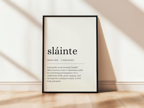 Sláinte Irish Word Definition Poster Meaning Health Toast Gaelic Decor