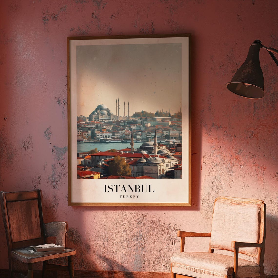 Istanbul Turkey Mosque Domes Harbor Vintage Style Travel Poster