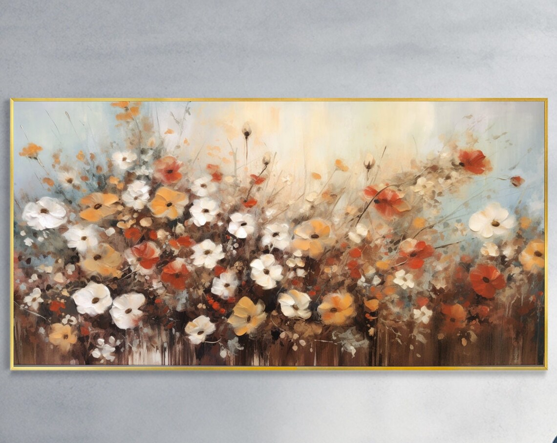 Vintage Floral Landscape Art Print, Boho Spring Field