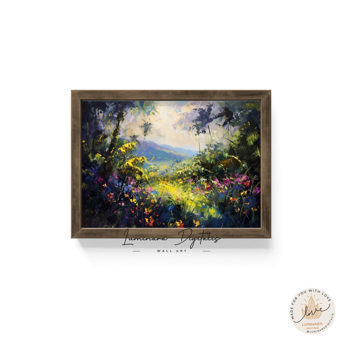 Tropical Floral Jungle With Palm Trees And Mountain View Wall Art - Image 6