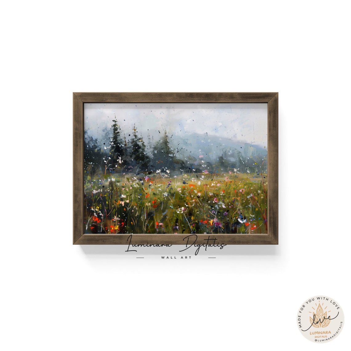 Misty Pine Forest Edge Above A Wildflower Meadow Impressionist Poster - Image 6