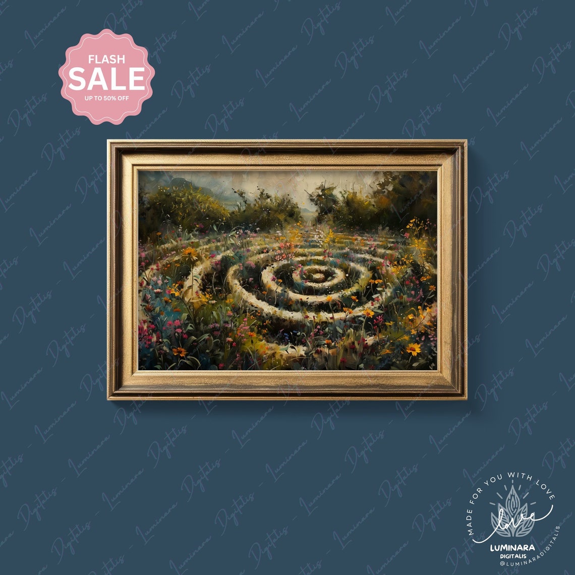 Wildflower Garden Spiral Pathway Stone Labyrinth Dreamy Art Poster - Image 4
