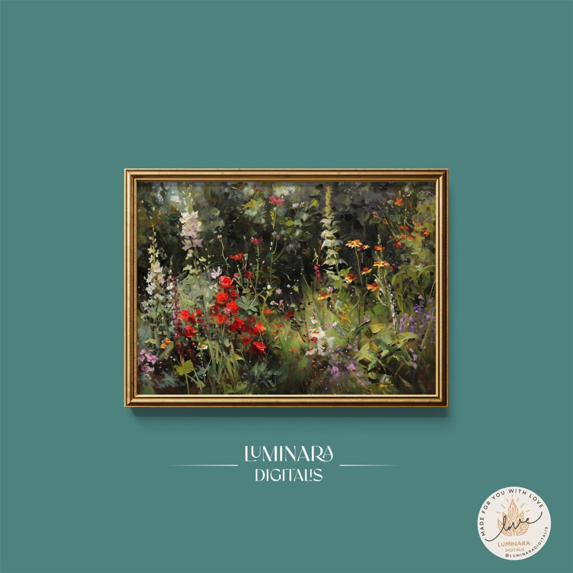 Red Rose Garden With Towering Foxgloves Impressionist Floral Poster