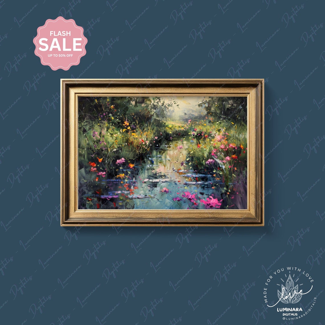 Flower Lined Stream Impressionist Garden Watercolor Art Print - Image 4