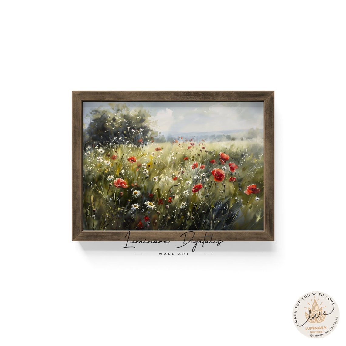 Spring Meadow With Red Poppies And White Daisies Watercolor Poster - Image 6
