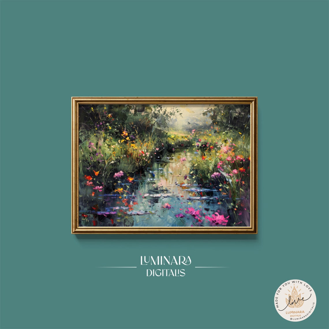 Flower Lined Stream Impressionist Garden Watercolor Art Print