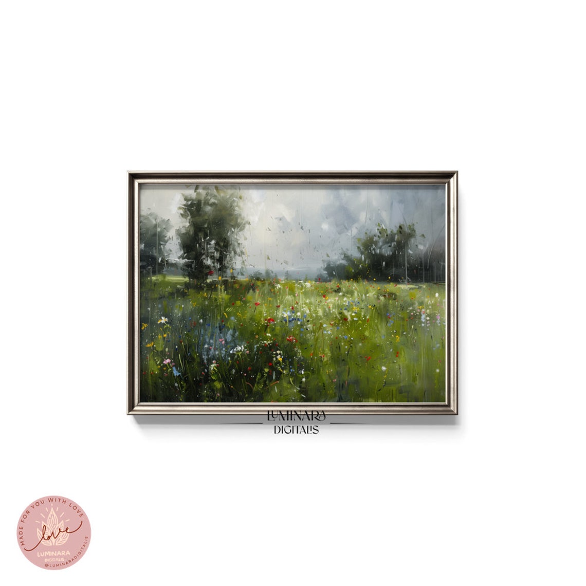 Rainy Meadow Wildflowers Under Misty Gray Skies Impressionist Poster - Image 5