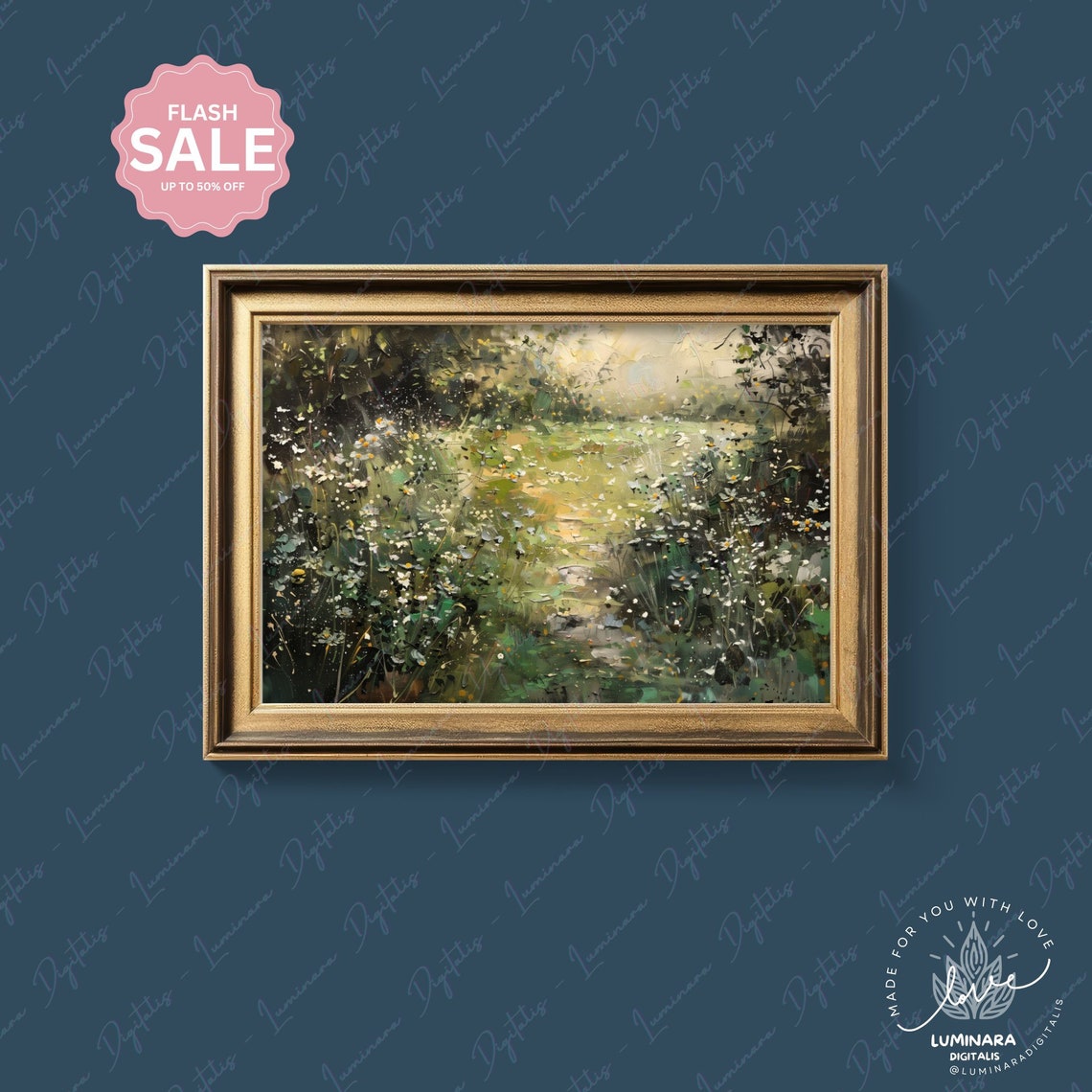 Sunlit Daisy Meadow Path Through An Enchanted Garden Art Poster - Image 4