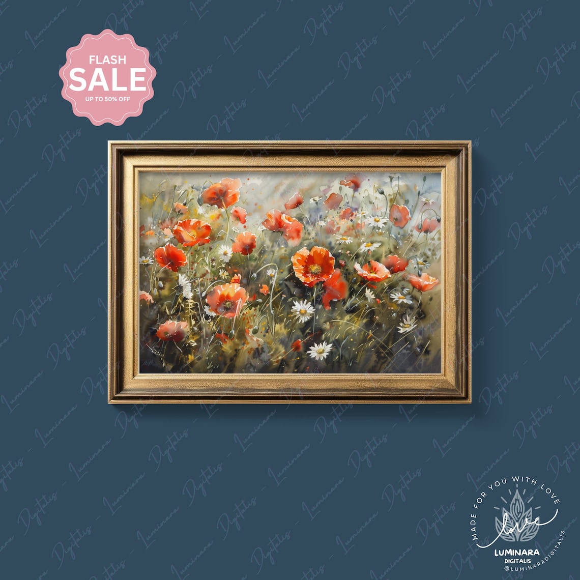 Close-Up Watercolor Poppies And Daisies Spring Floral Field Poster - Image 4