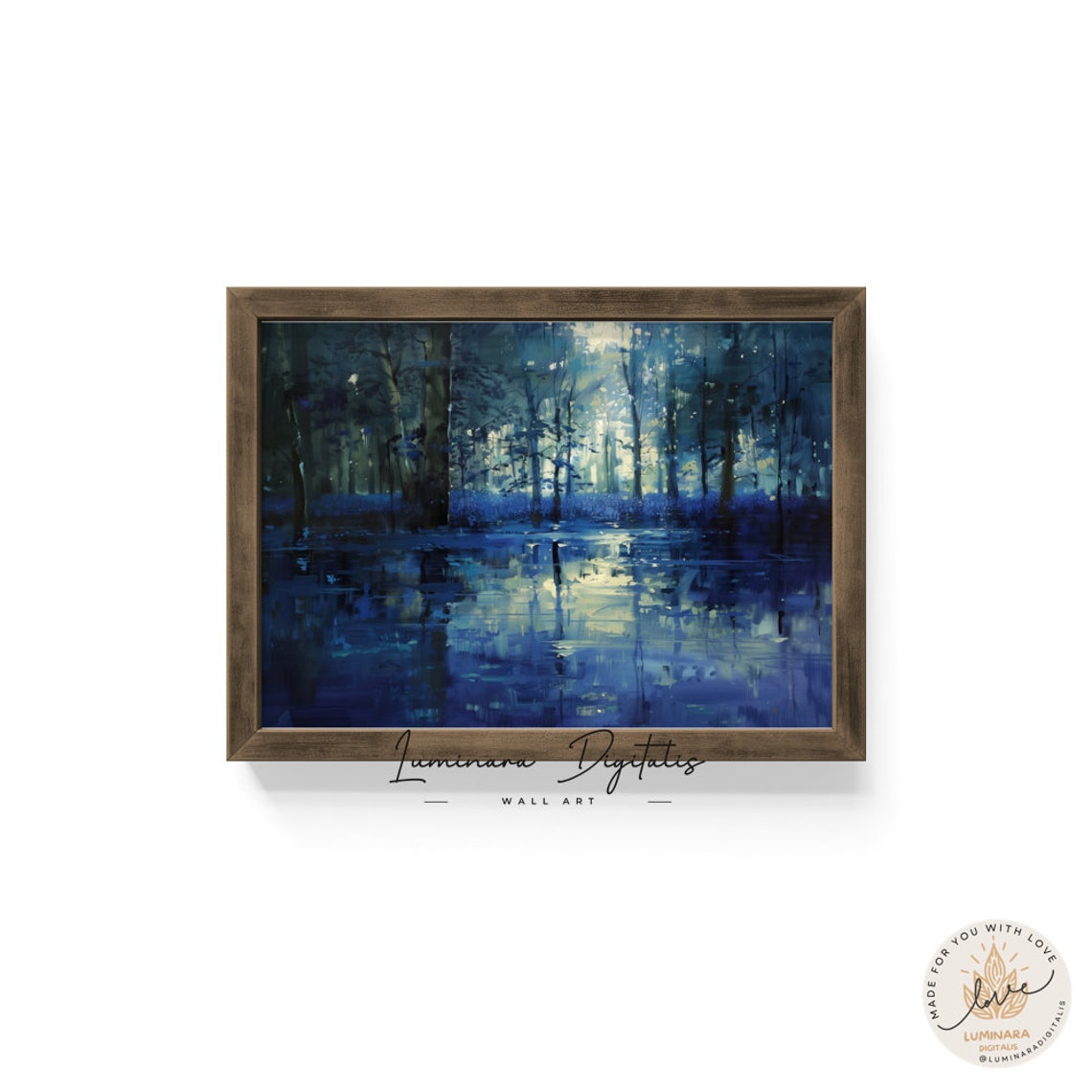 Wall Art Bluebell Forest Moonlight Painting Enchanted Nature Scene Wall Art Decor Art Print - Image 6