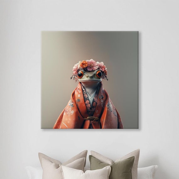 Maximalist Eclectic Fashionista Frog Print Bold Altered Animal Portrait Fantasy Fun Colorful Flowery Vintage Floral Art