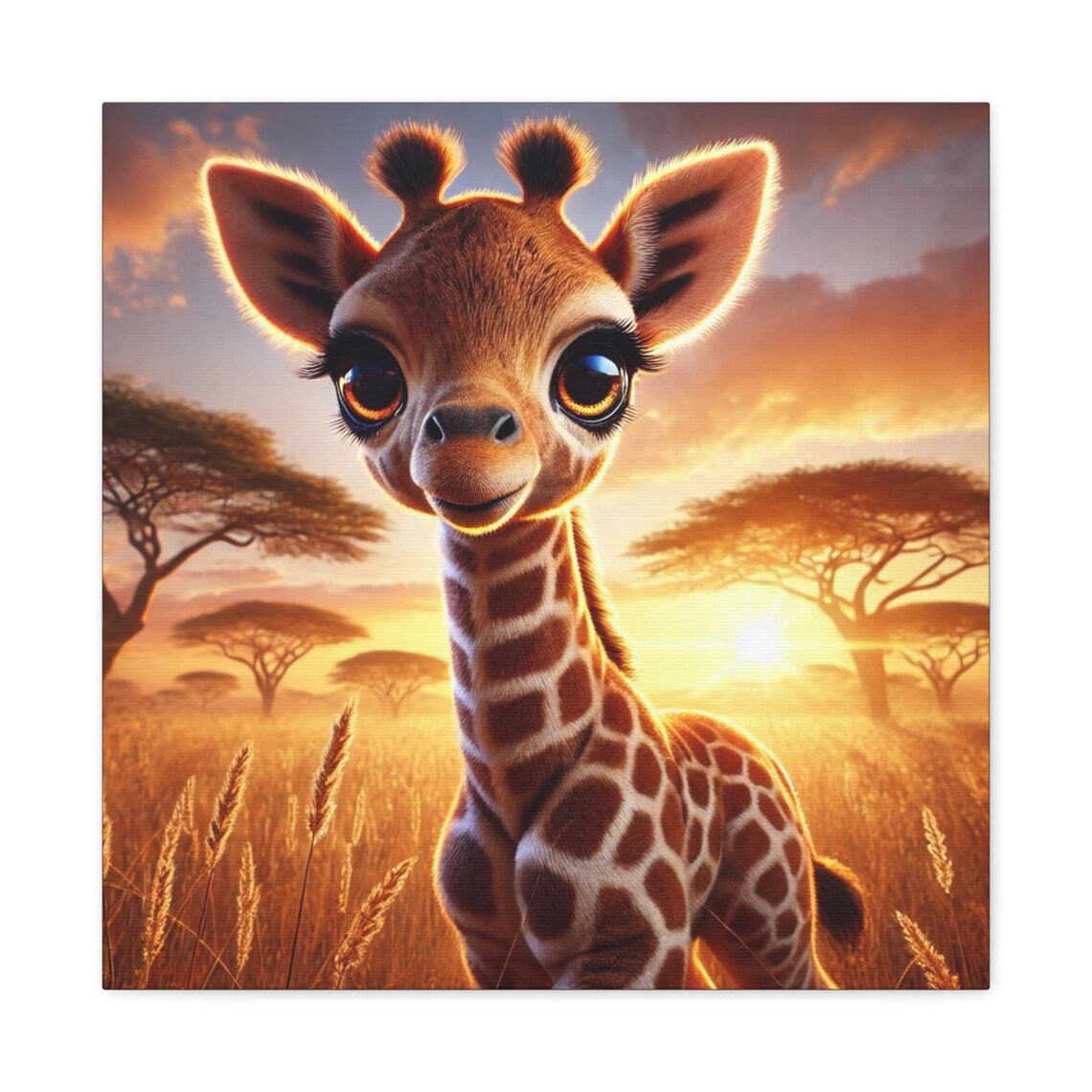 Cute Baby Giraffe Sunset Savanna Golden Hour Kids Animal Poster - Image 2