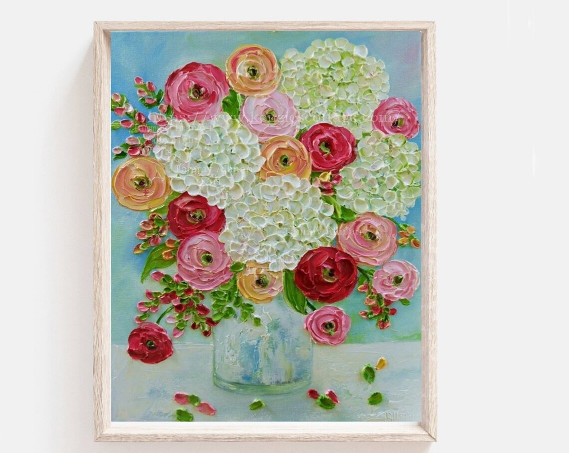Custom White Hydrangea & Ranunculus Art Print