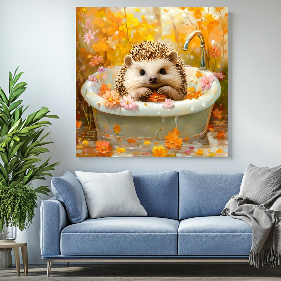 Hedgehog in Bathtub, Floral Bathroom Wall Art - Image 2
