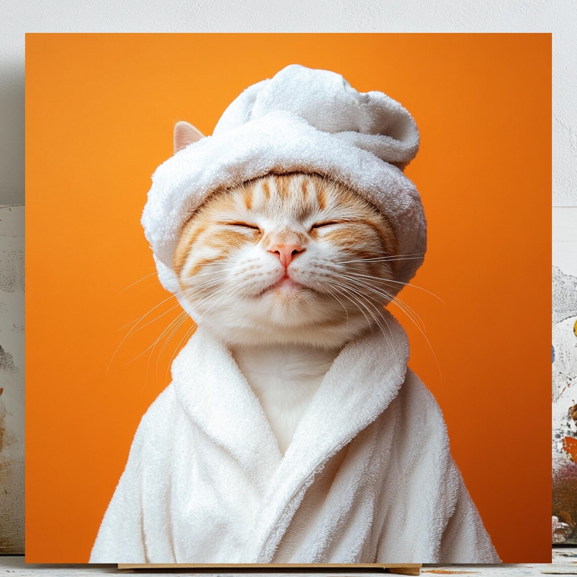 Cat Bathrobe, Modern Cat Lover Gift Poster