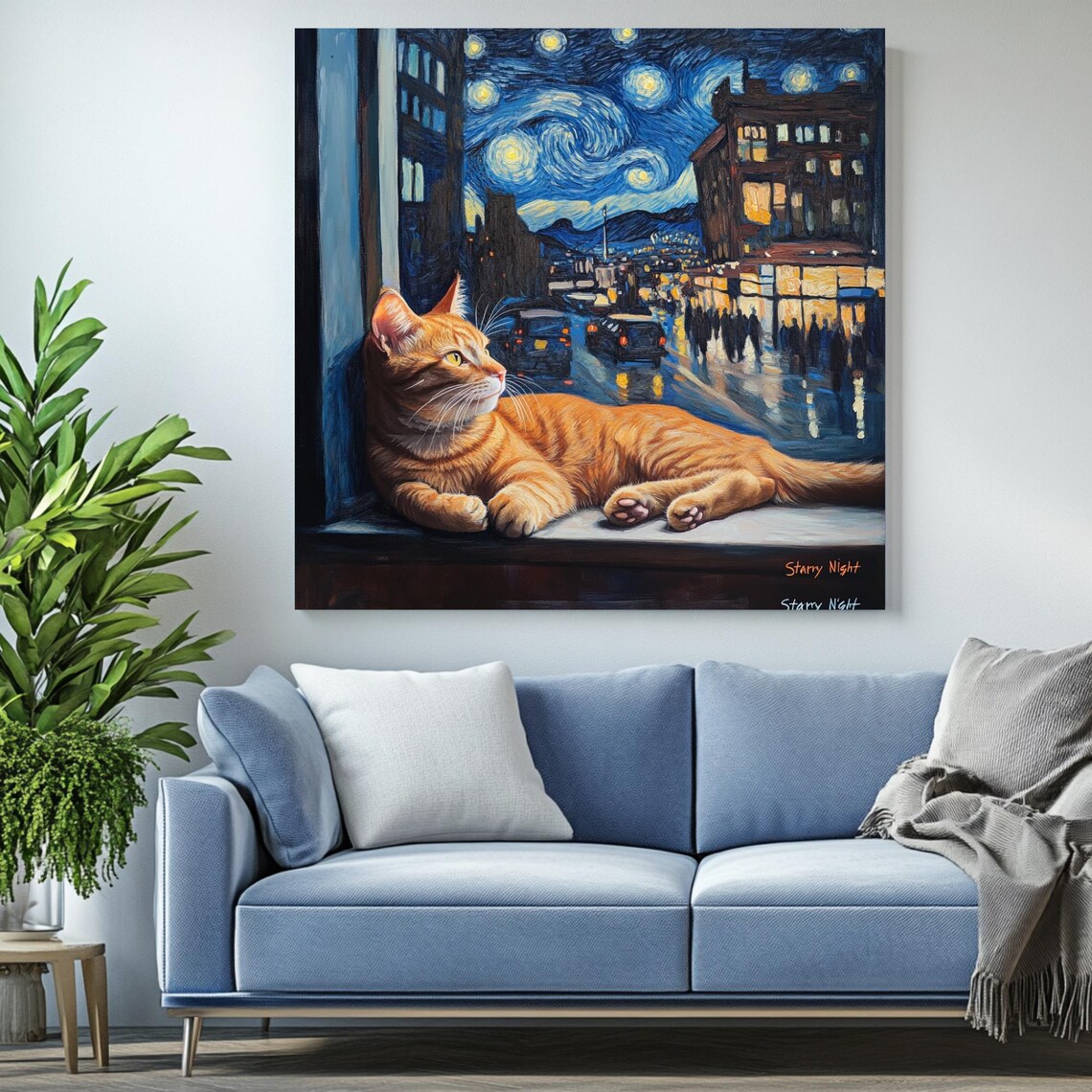 Starry Night Cat Poster, Van Gogh Inspired - Image 2