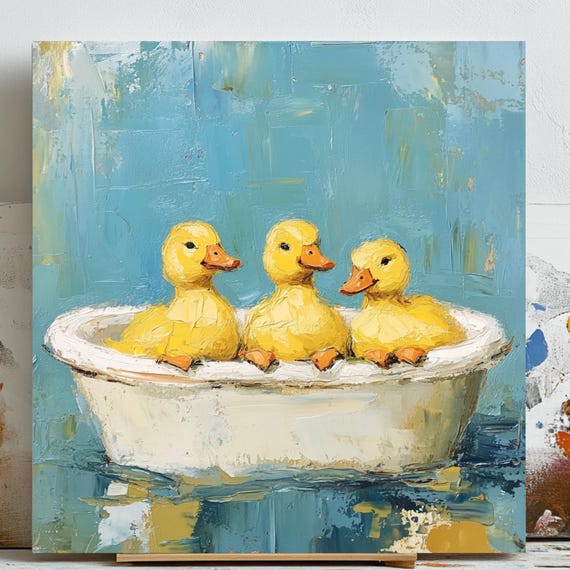 Three Ducks In Bathtub Poster, Nursery Decor