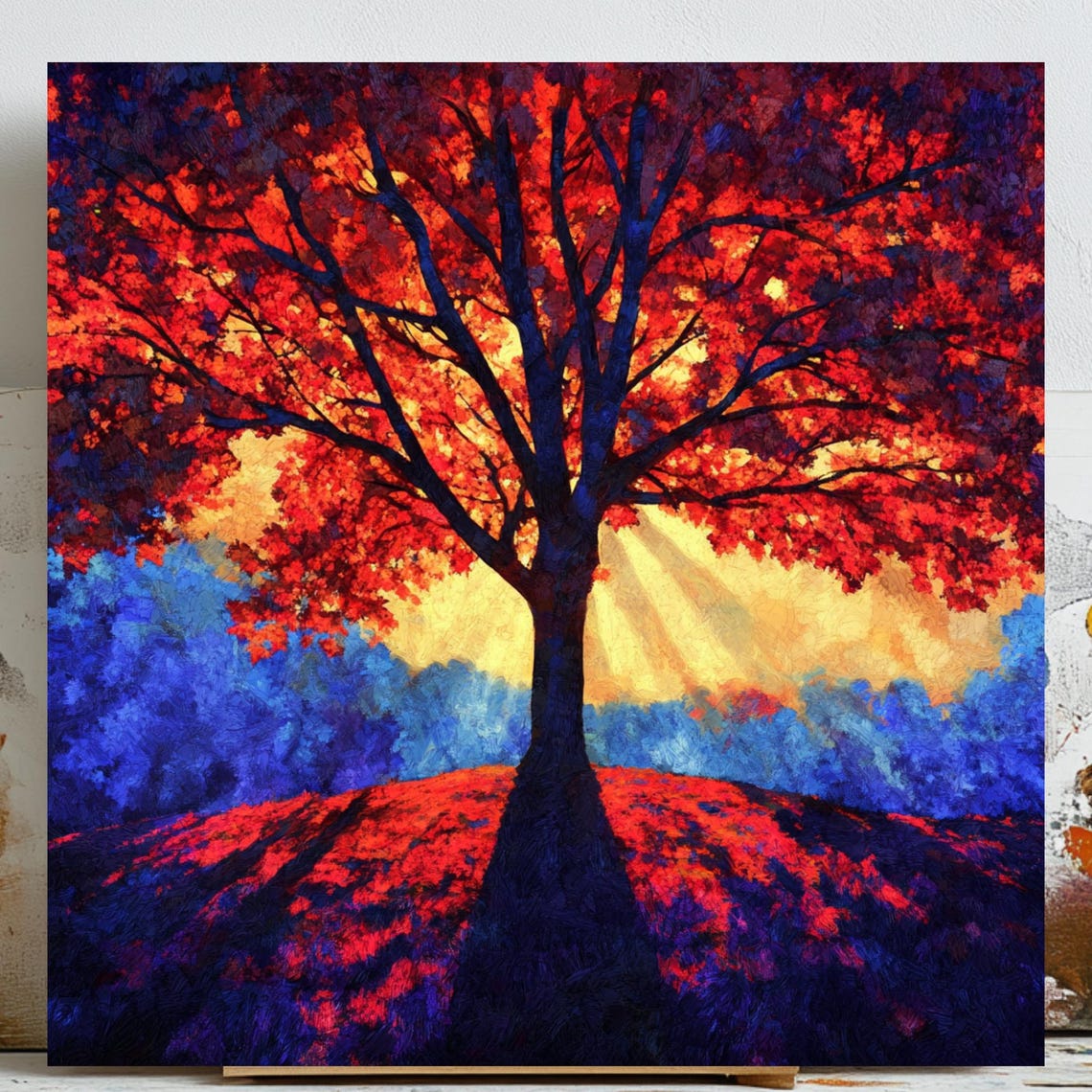 Autumn Tree Art Print, Sunset Forest Landscape