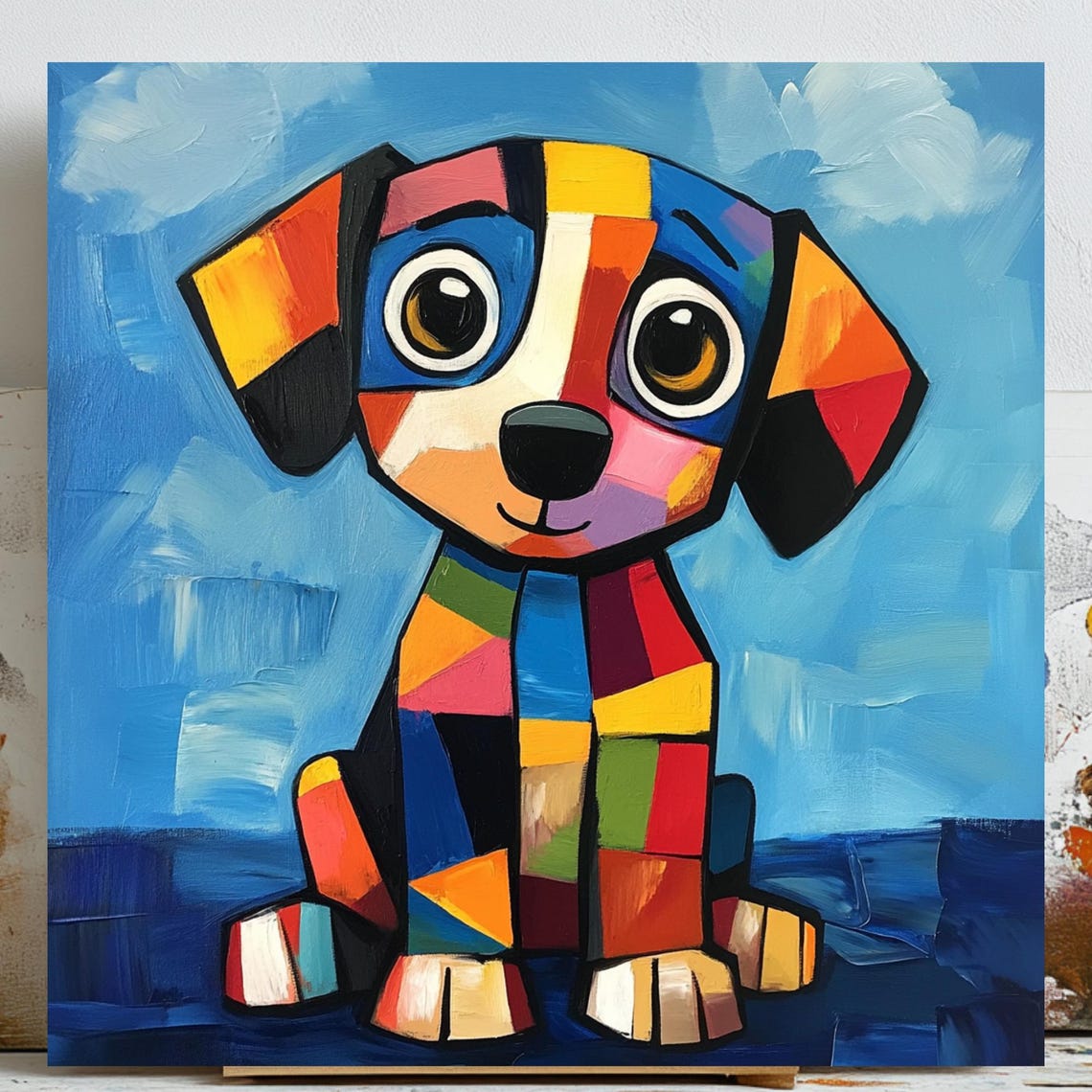 Geometric Dog Art Print, Modern Minimalist Pet Decor